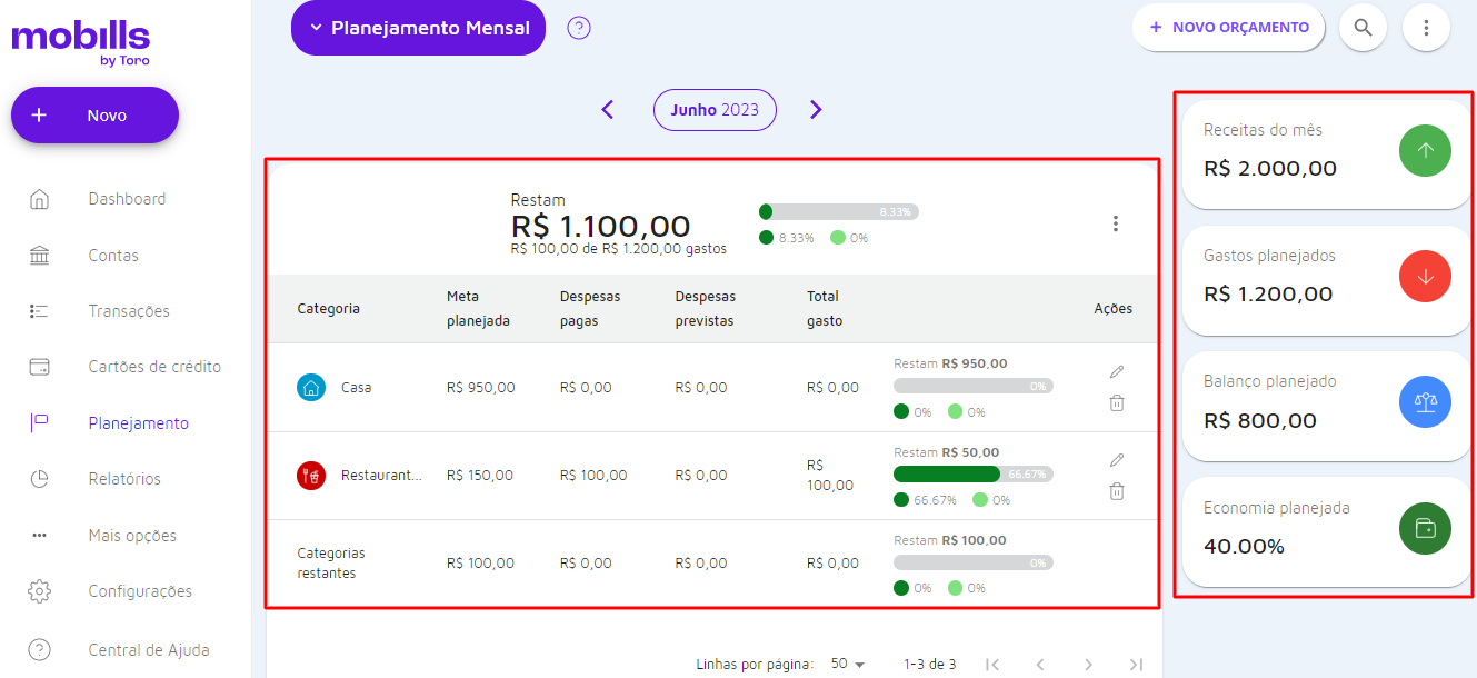 Tela de Planejamento